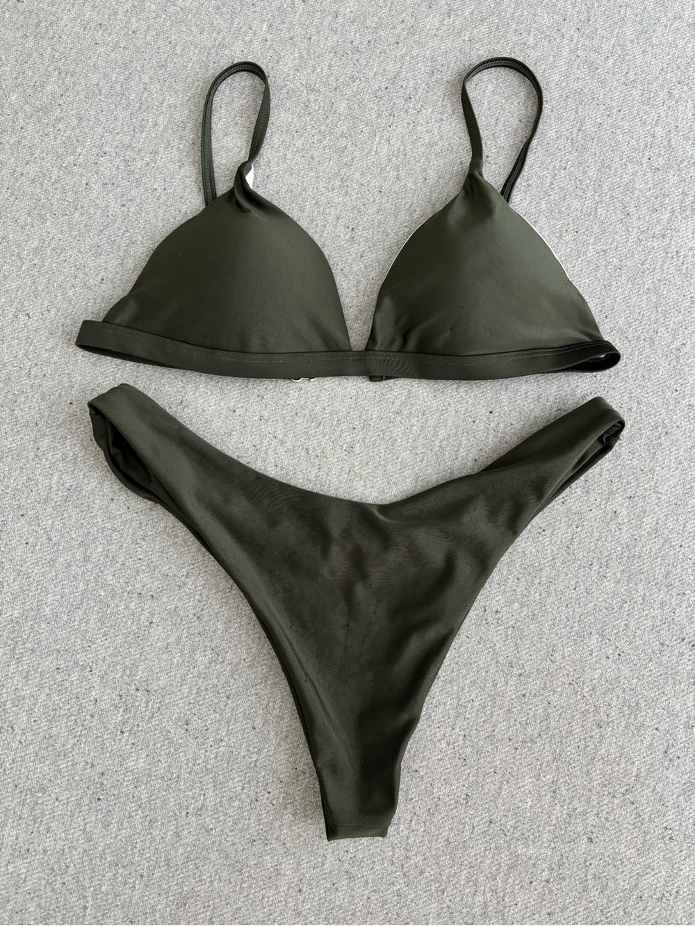 Women’s Dark Green Bikini Set - Classic Triangle Top and Cheeky Bottom Small